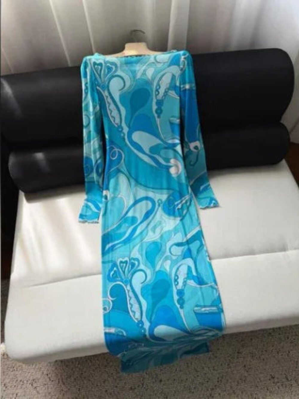 PUCCI Ruffled printed tulle maxi dress - Turquoise